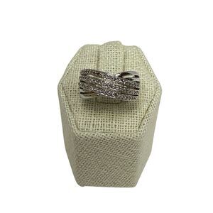KN Kajal Naina 925 Sterling Silver Genuine Round Cut Diamond Crisscross Ring - 6
